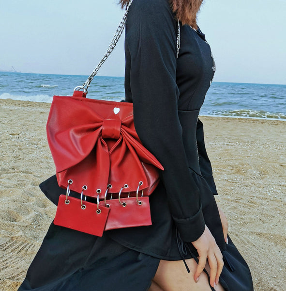 Genuine Leather Niche Women Fashion Design Shoulder Bow Chain Portable Tote Handbag  -  GeraldBlack.com