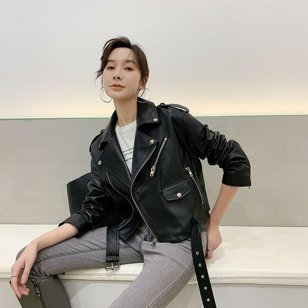 Genuine Leather Real Sheepskin Short Korean Style Jacket for Women  -  GeraldBlack.com