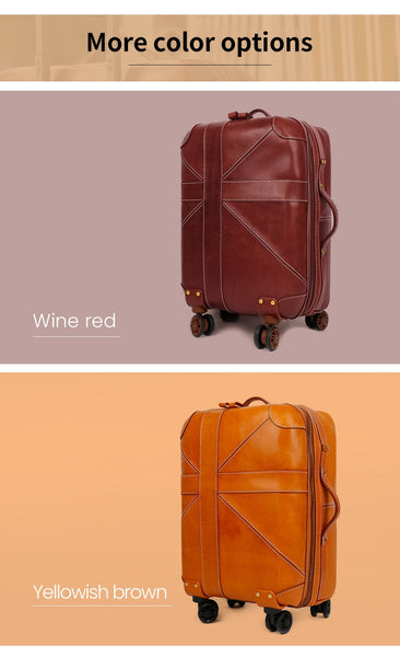 Genuine Leather Rolling Luggage Spinner Women Men Business Suitcase Wheels Fashion 20 inch Cabin  -  GeraldBlack.com