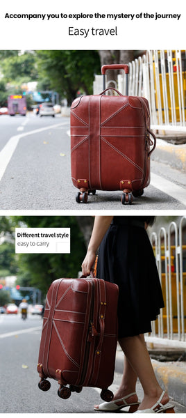 Genuine Leather Rolling Luggage Spinner Women Men Business Suitcase Wheels Fashion 20 inch Cabin  -  GeraldBlack.com