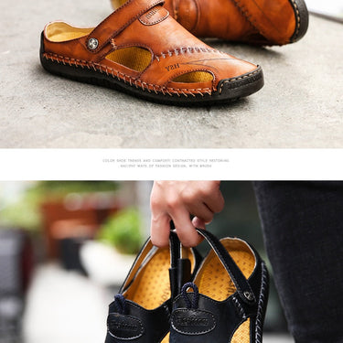 Genuine Leather Slippers Fashionable Outdoor Beach Summer Sandals for Men  -  GeraldBlack.com