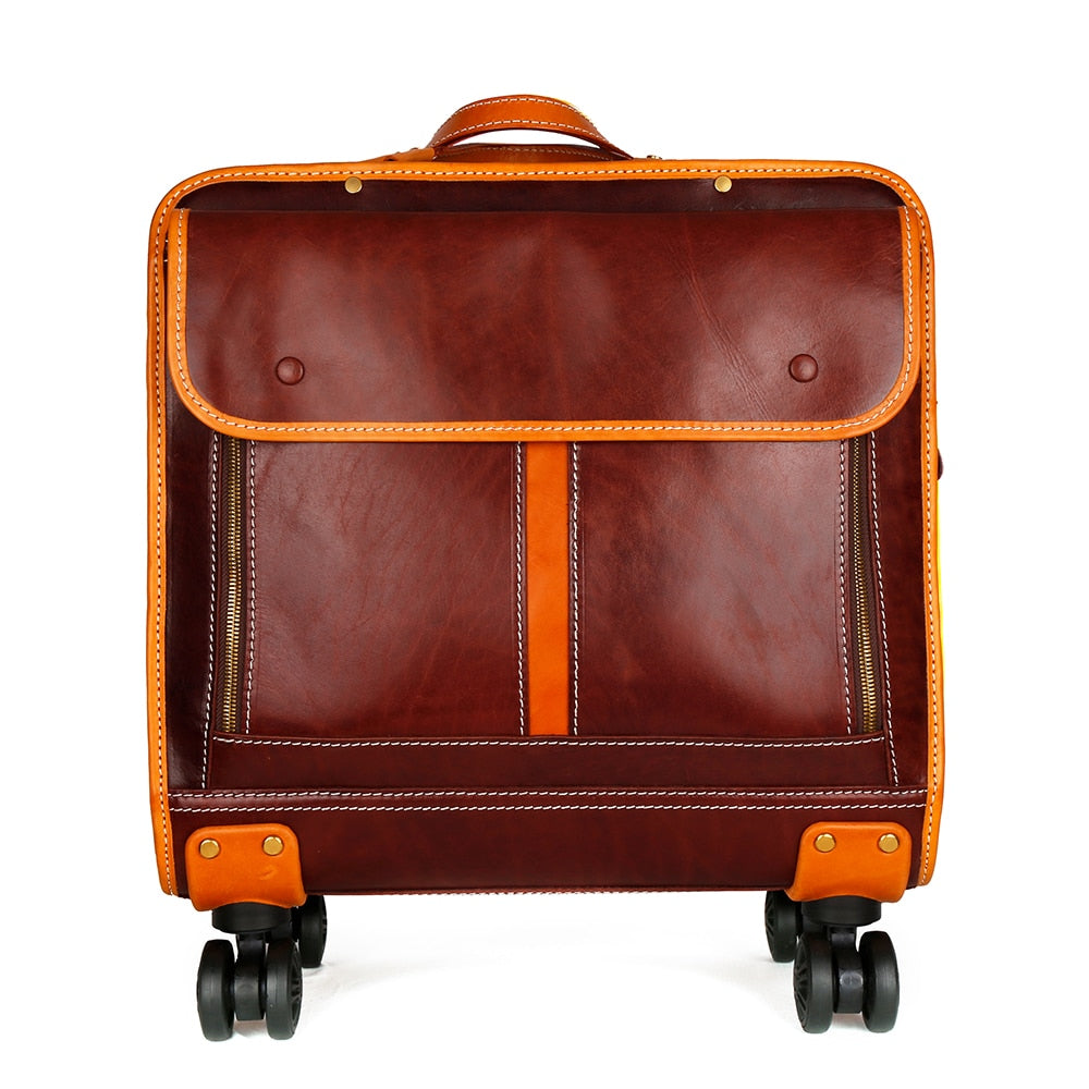 Genuine Leather Suitcase for Men Women Trolley Briefcase Overnight Flight Travel Bag 20 inch Rolling  -  GeraldBlack.com