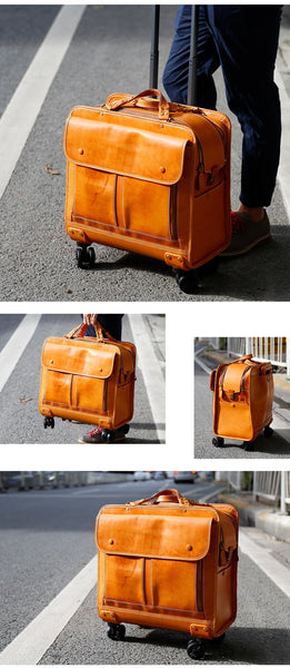 Genuine Leather Suitcase for Men Women Trolley Briefcase Overnight Flight Travel Bag 20 inch Rolling  -  GeraldBlack.com