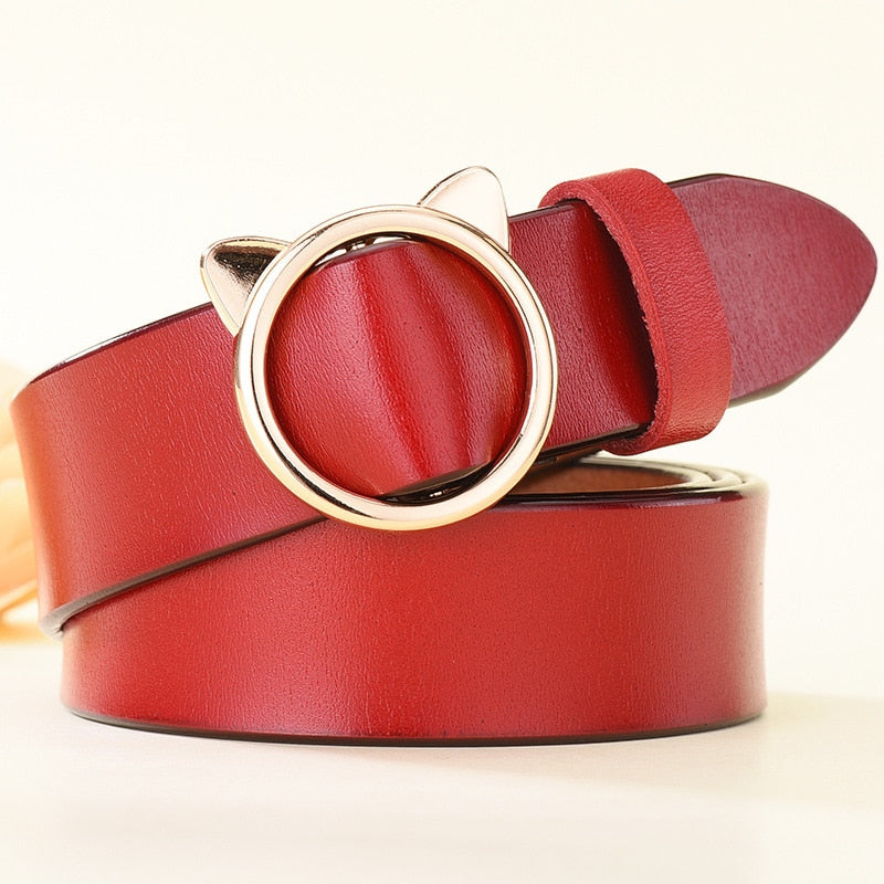 Genuine Leather Sweetheart Cat Shaped Buckle Belt Fashion Casual Personality Pin Buckle Belt  -  GeraldBlack.com