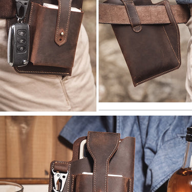 Genuine Leather Vintage Phone Case Waist Bag for Men for Sports and Travel  -  GeraldBlack.com