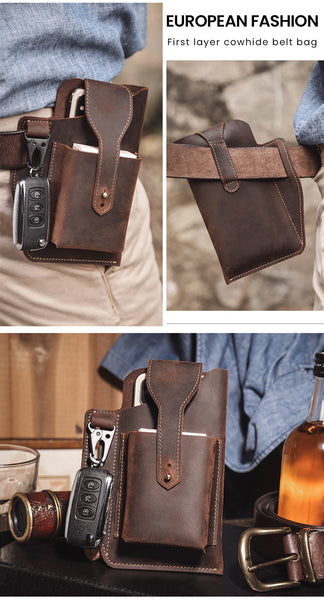 Genuine Leather Vintage Phone Case Waist Bag for Men for Sports and Travel  -  GeraldBlack.com