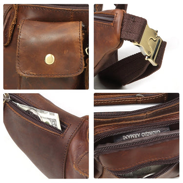 Genuine Leather Waist Bag for Men Vintage Chest Pack Man Money Phone Belt Pouch Fanny Packs Sling  -  GeraldBlack.com