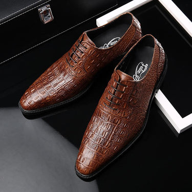 Genuine Leather Wedding Black Lace Up Crocodile Print Shoes for Men - SolaceConnect.com