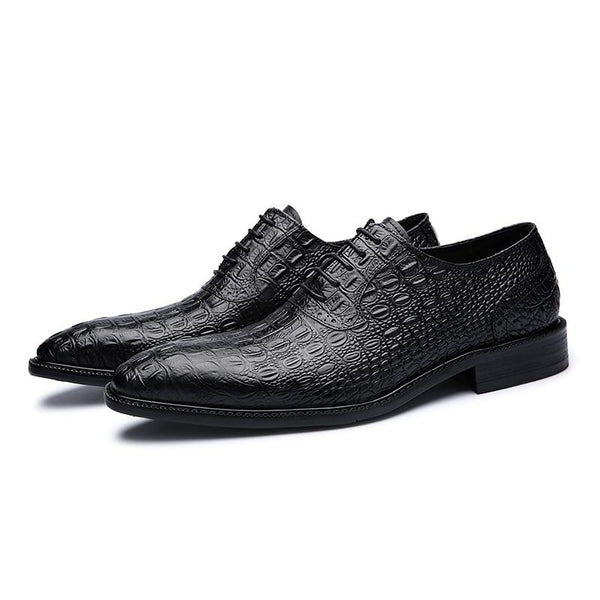 Genuine Leather Wedding Black Lace Up Crocodile Print Shoes for Men - SolaceConnect.com