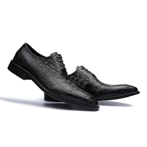 Genuine Leather Wedding Black Lace Up Crocodile Print Shoes for Men  -  GeraldBlack.com