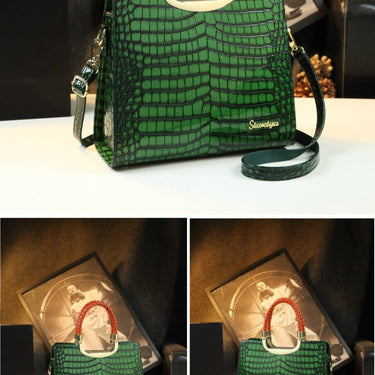 Genuine Leather Women Crocodile Pattern Lady Shoulder Messenger Bag Simple Elegant Portable Top Handle Bags  -  GeraldBlack.com