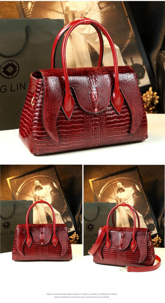 Genuine Leather Women Fashion Large Capacity Crocodile Pattern Portable Mother Handbags  -  GeraldBlack.com