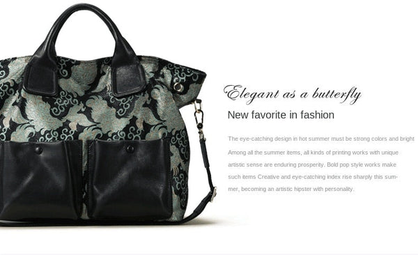 Genuine Leather Women Mother Contrast Color Embossed Large Capacity Tote Shoulder Handbag  -  GeraldBlack.com