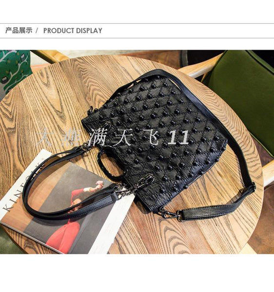 Genuine Leather Women';s Luxury Tote Shoulder Messenger Large Capacity Women Rivet Handbags  -  GeraldBlack.com