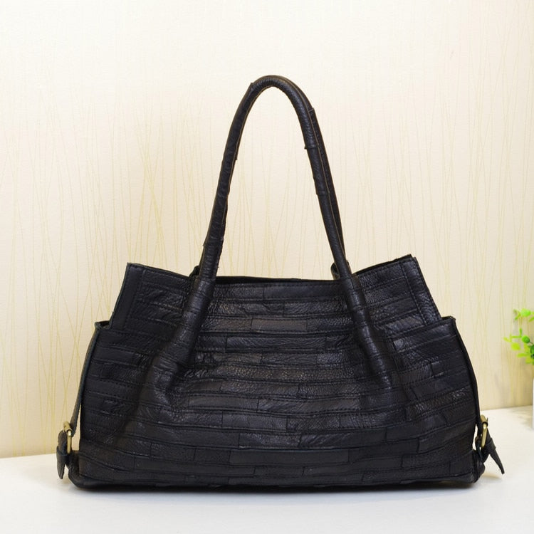 Genuine Leather Women Tote Shoulder Bag Black Large Capacity Handbags Portable Top Handle Satchel Bags  -  GeraldBlack.com