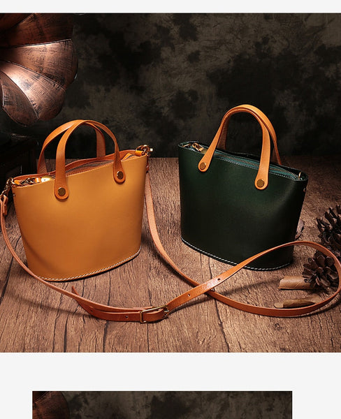 Genuine Leather Women Vintage Niche Handmade Small Bucket Shoulder Messenger Handbags  -  GeraldBlack.com