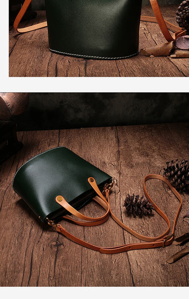 Genuine Leather Women Vintage Niche Handmade Small Bucket Shoulder Messenger Handbags  -  GeraldBlack.com