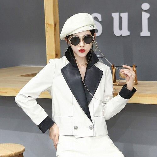 Genuine Sheepskin Leather Short Loose Korean Fashion Jacket for Women - SolaceConnect.com