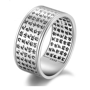 Genuine Silver Chinese Heart Sutra Ring Buddha Wide Letters Jewelry  -  GeraldBlack.com