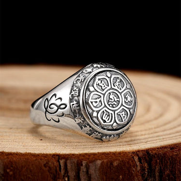 Genuine Silver Vintage Zabra Unisex Ring Six Word Mantra Buddha Jewelry - SolaceConnect.com
