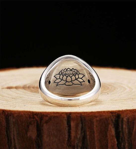 Genuine Silver Vintage Zabra Unisex Ring Six Word Mantra Buddha Jewelry - SolaceConnect.com