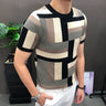 Geometry Short Sleeve T-shirt Korean Slim Bottomed Steampunk Letter Print Knitted Sweater Male  -  GeraldBlack.com