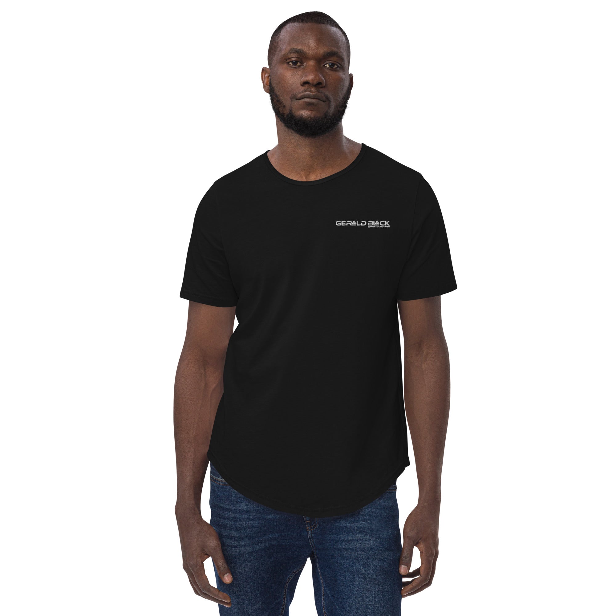 Gerald Black Men's Curved Hem WHT T-Shirt  -  GeraldBlack.com