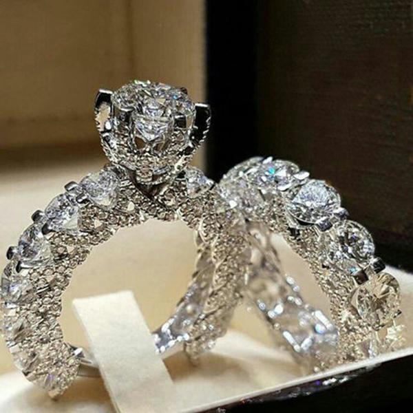 Girl's Multi-style Fashion Double-layer Crystal Engagement Wedding Rin ...