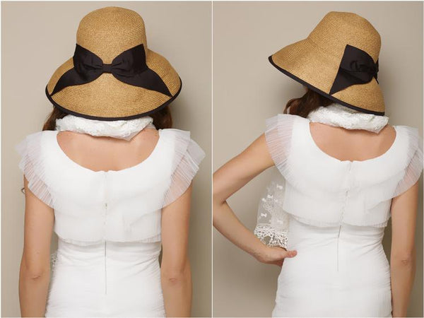 Girls Casual Fashion Summer Sunshade Foldable Bowknot Straw Hat - SolaceConnect.com