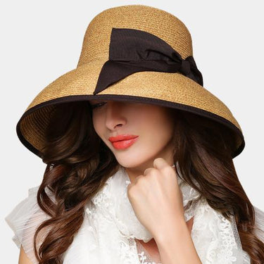 Girls Casual Fashion Summer Sunshade Foldable Bowknot Straw Hat - SolaceConnect.com