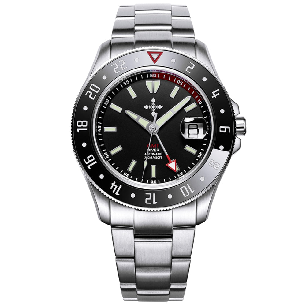 GMT Watch Automatic Men Sports 200M Diver Luxury 42mm Multiple Time Zone Mechanical Wristwatches  -  GeraldBlack.com