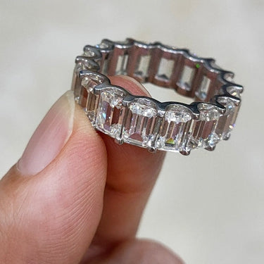Gold 4*6mm Emerald Cut Moissanite Full Of Stone Band Ring for Women  -  GeraldBlack.com