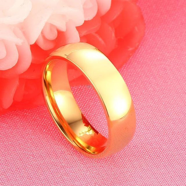 Gold Color 6mm Stainless Steel Engagement Wedding Rings for Men Women - SolaceConnect.com