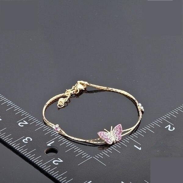 Gold Color Austrian Crystal Butterfly and Flower Charm Bracelet - SolaceConnect.com