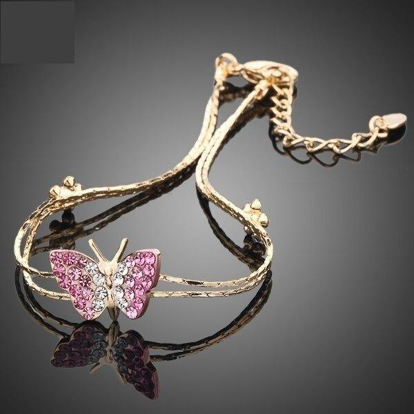 Gold Color Austrian Crystal Butterfly and Flower Charm Bracelet  -  GeraldBlack.com