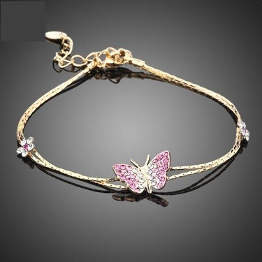 Gold Color Austrian Crystal Butterfly and Flower Charm Bracelet  -  GeraldBlack.com