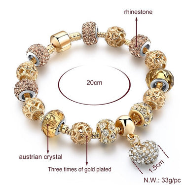 Gold Color Crystal Heart Charm Personalized Trendy Bracelet for Women  -  GeraldBlack.com