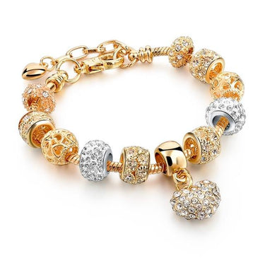 Gold Color Crystal Heart Charm Personalized Trendy Bracelet for Women - SolaceConnect.com