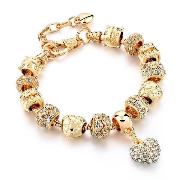 Gold Color Crystal Heart Charm Personalized Trendy Bracelet for Women - SolaceConnect.com