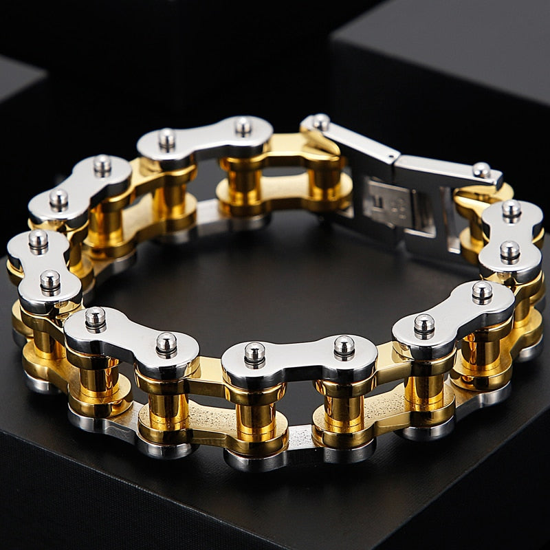Gold Color Stainless Steel Bicycle Biker Link Chain Bracelet Homme Armband Heavy Chunky Bracelet Men Moto Jewelry Rock And Roll  -  GeraldBlack.com