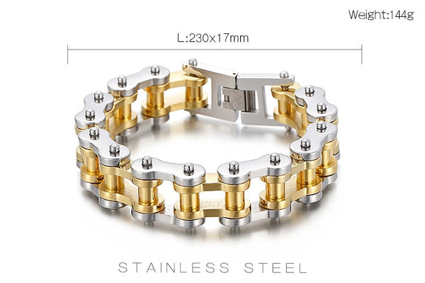 Gold Color Stainless Steel Bicycle Biker Link Chain Bracelet Homme Armband Heavy Chunky Bracelet Men Moto Jewelry Rock And Roll  -  GeraldBlack.com