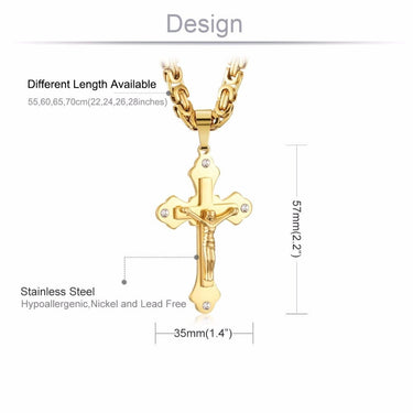 Gold Color Stainless Steel Crystal Jesus Pendant Heavy Link Necklace  -  GeraldBlack.com