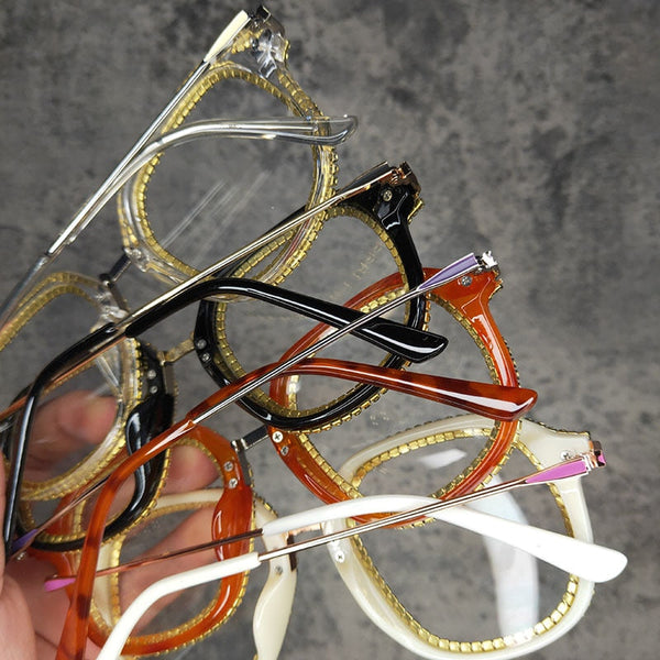 Gold Diamond Cat Eye Sunglasses for Women Designer Shades Sun Glasses Vintage Metal Clear Eyeglasses UV400  -  GeraldBlack.com