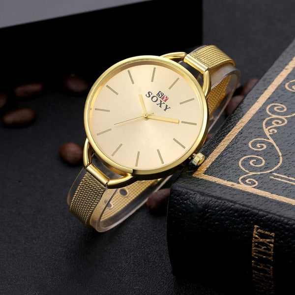 Gold Fashion Bracelet Stainless Steel Quartz Wristwatches for Women  -  GeraldBlack.com