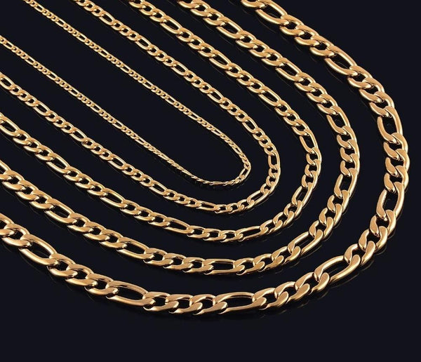 Gold Filled Stainless Steel Figaro Link Chain Necklace for Men Women - SolaceConnect.com