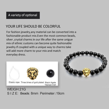 Gold Lion Strand Femme Beads with Natural Stone Bracelets for Women Men  -  GeraldBlack.com