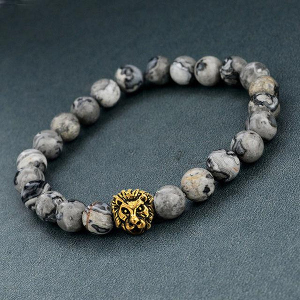 Gold Lion Strand Femme Beads with Natural Stone Bracelets for Women Men - SolaceConnect.com