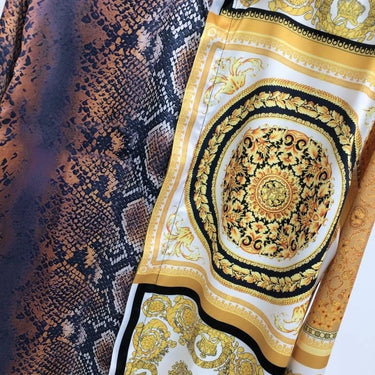 Gold Snake Stitching Printing Luxury Baroque Long Sleeve Spring Black Gold Palace Social Slim Shirt  -  GeraldBlack.com