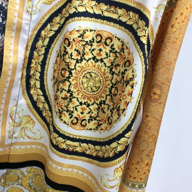 Gold Snake Stitching Printing Luxury Baroque Long Sleeve Spring Black Gold Palace Social Slim Shirt  -  GeraldBlack.com