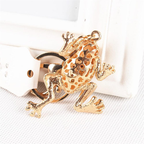 Golden Frog Crown Crystal Rhinestone Charm Pendant Purse Bag Key Ring Chain - SolaceConnect.com